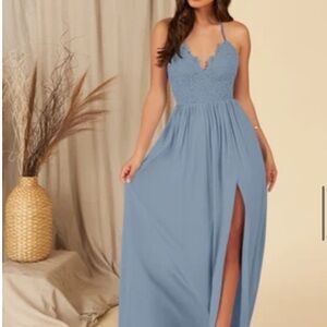 Azazie Dusty Blue Lace Palau Dress